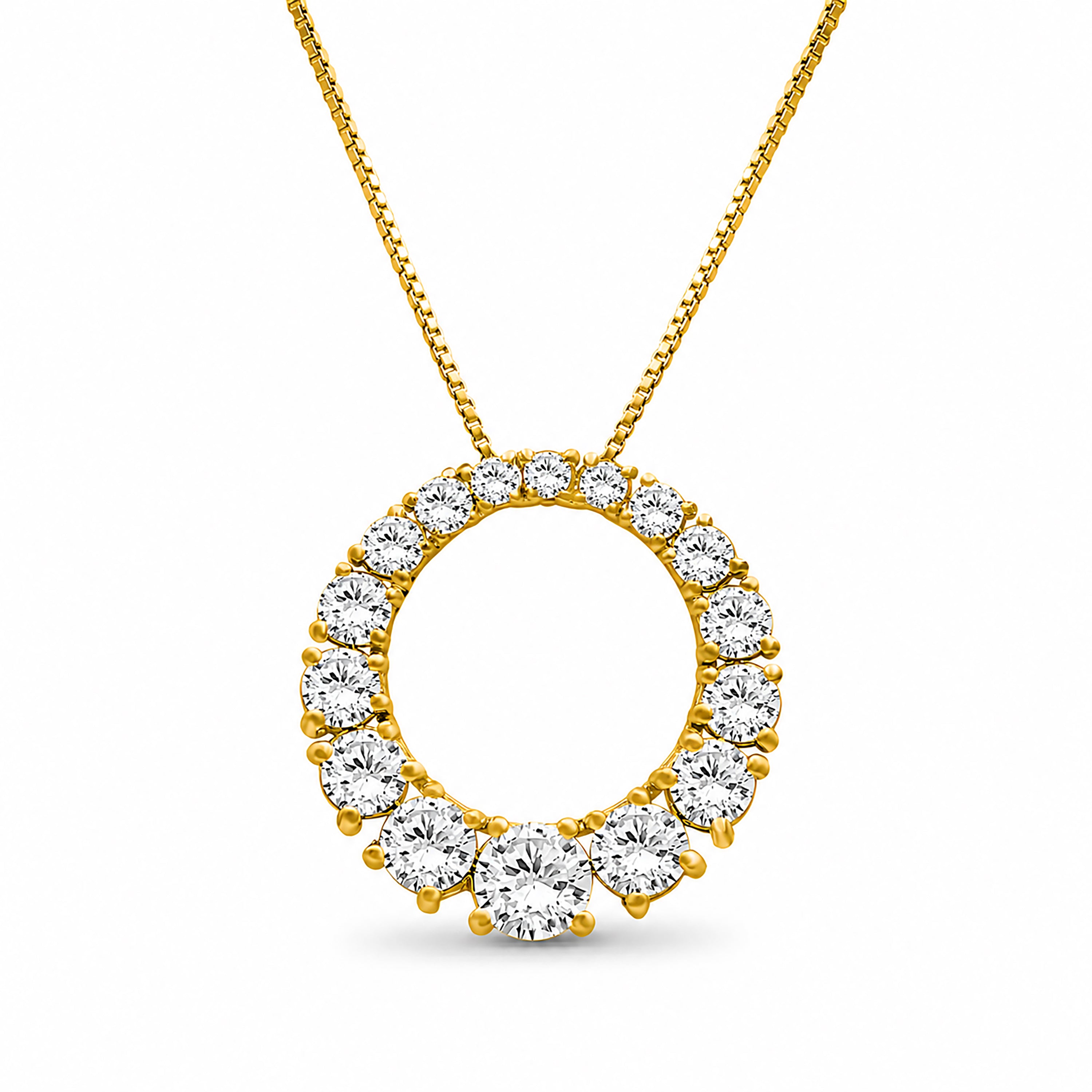 Diamonair Lab Grown Diamond (F/VS+) 2.00 carat Round cut Sterling Silver Circle Pendant - Sterling Silver | Gold over Silver