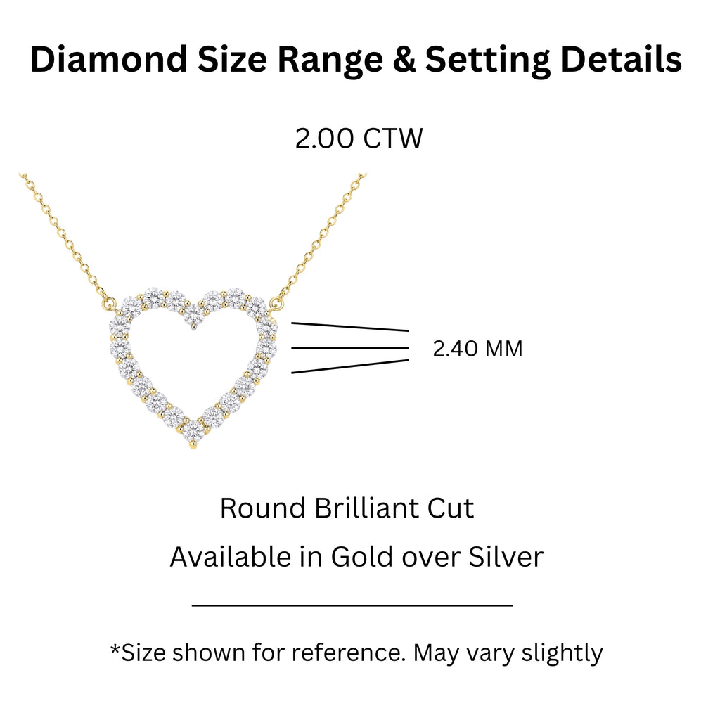 Diamonair Lab Grown Diamond (F/VS+) 2.00 carat Round cut Sterling Silver Heart Pendant - Sterling Silver | Gold over Silver
