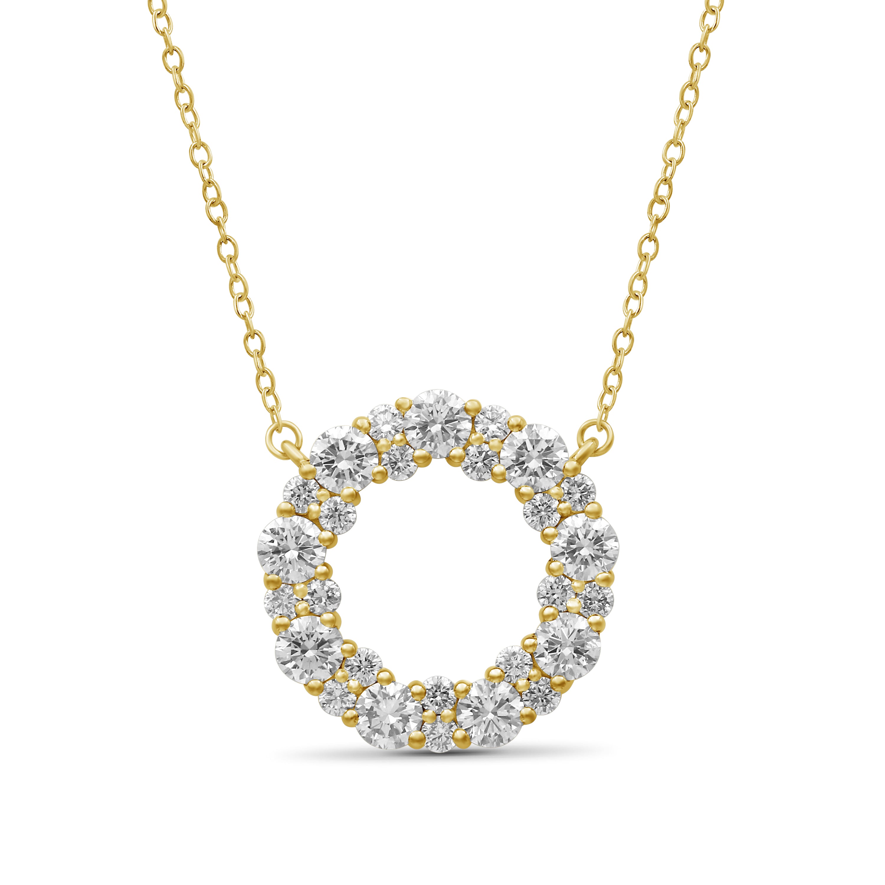 Diamonair Lab Grown Diamond (F/VS+) 2.00 carat Round cut Sterling Silver Circle Pendant - Sterling Silver | Gold over Silver
