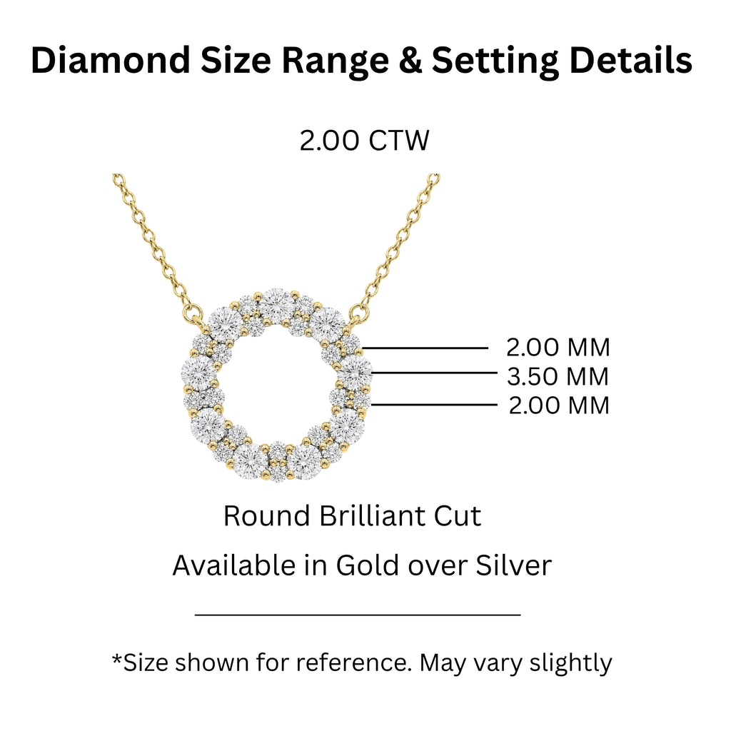 Diamonair Lab Grown Diamond (F/VS+) 2.00 carat Round cut Sterling Silver Circle Pendant - Sterling Silver | Gold over Silver