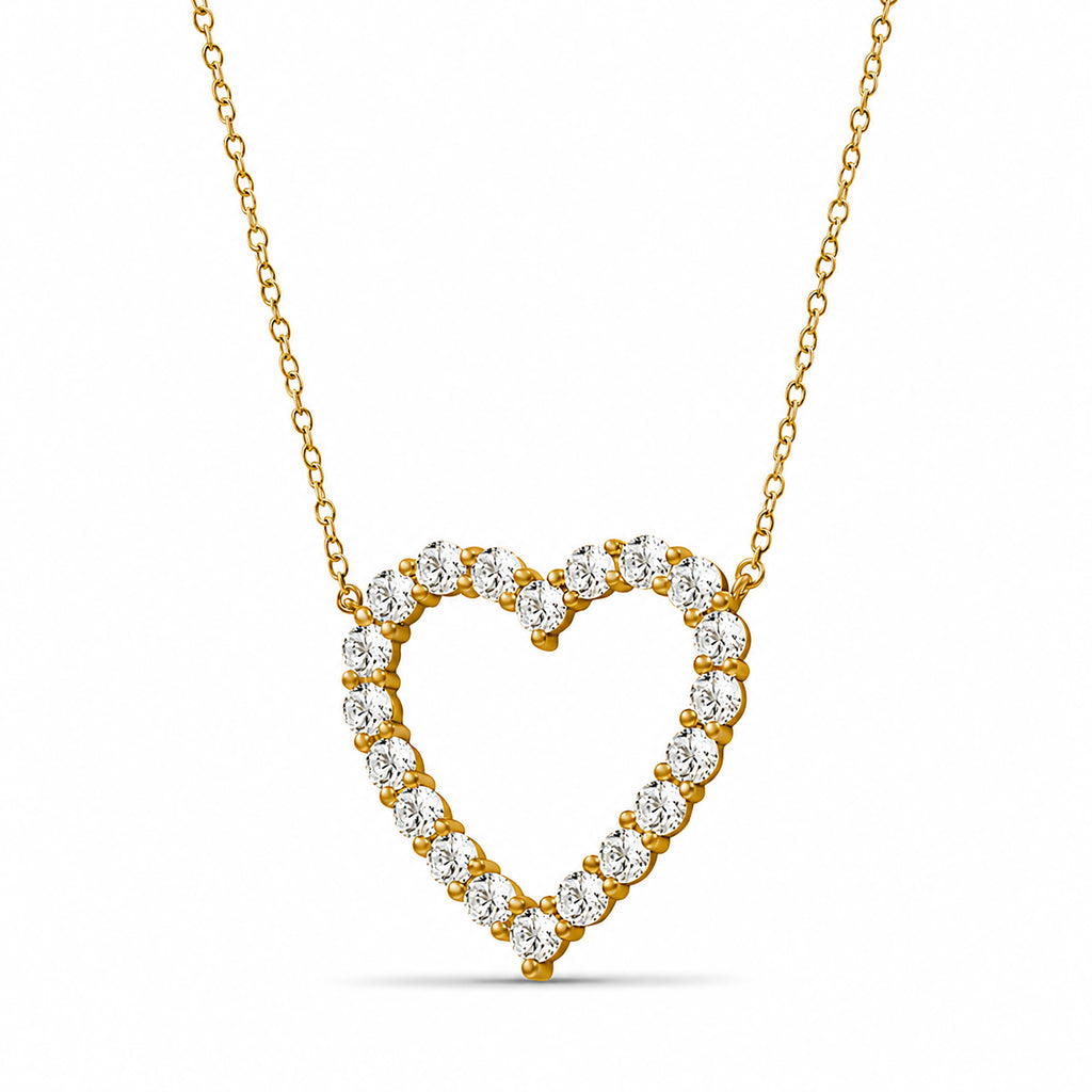 Diamonair Lab Grown Diamond (F/VS+) 3.00 carat Round cut Sterling Silver Heart Pendant - Sterling Silver | Gold over Silver