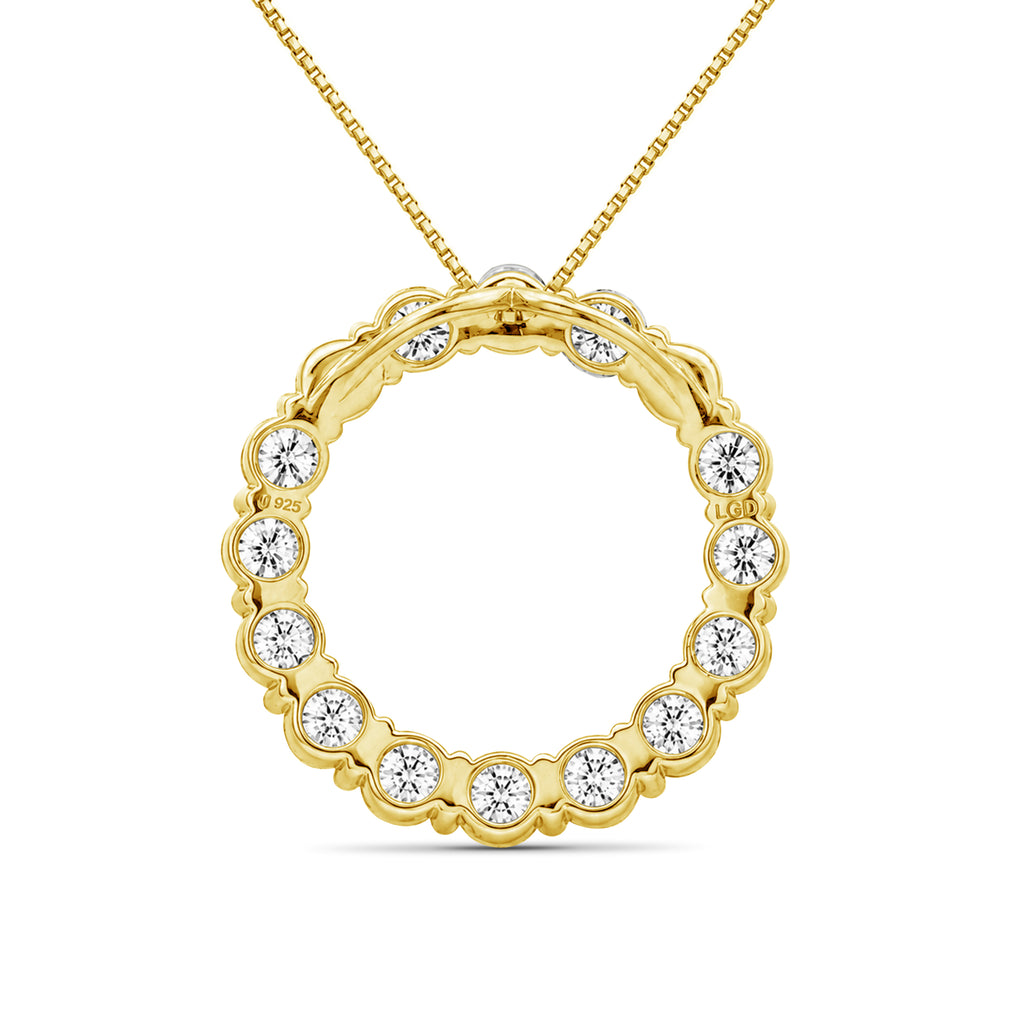 Diamonair Lab Grown Diamond (F/VS+) 3.00 carat Round cut Sterling Silver Circle Pendant - Sterling Silver | Gold over Silver