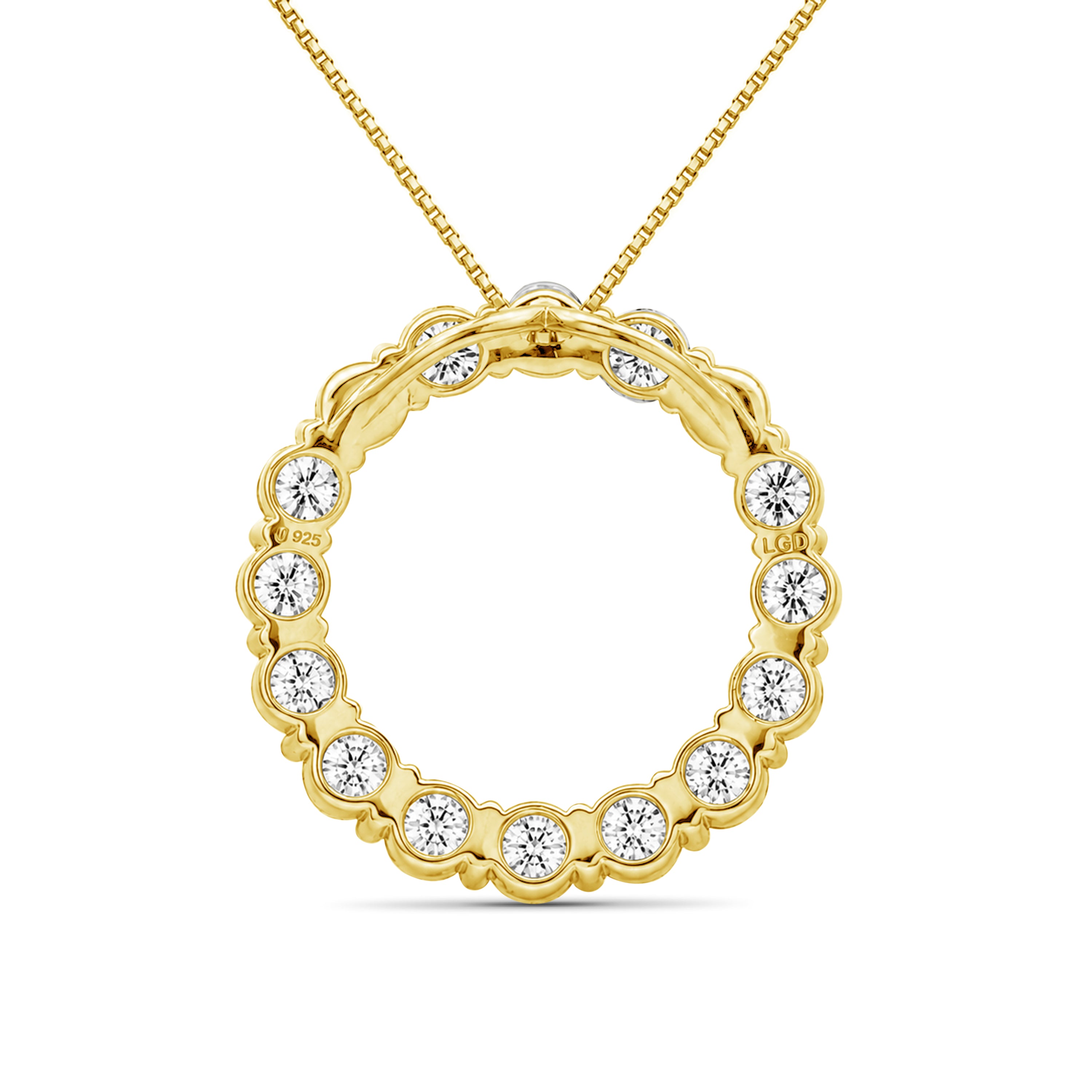 Diamonair Lab Grown Diamond (F/VS+) 3.00 carat Round cut Sterling Silver Circle Pendant - Sterling Silver | Gold over Silver