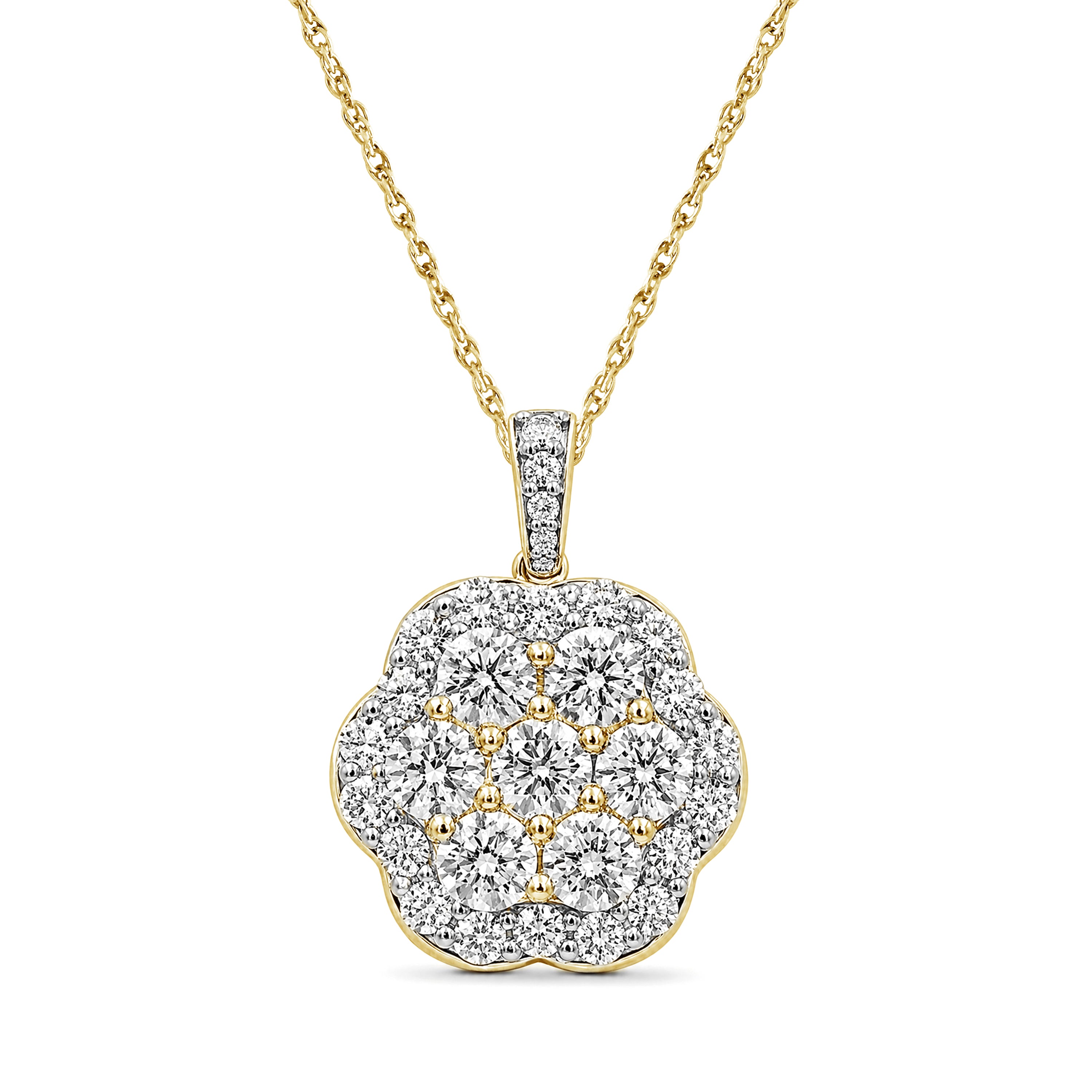 Diamonair Lab Grown Diamond (F/VS+) 3.00 carat Round cut Sterling Silver Cluster Pendant - Sterling Silver | Gold over Silver