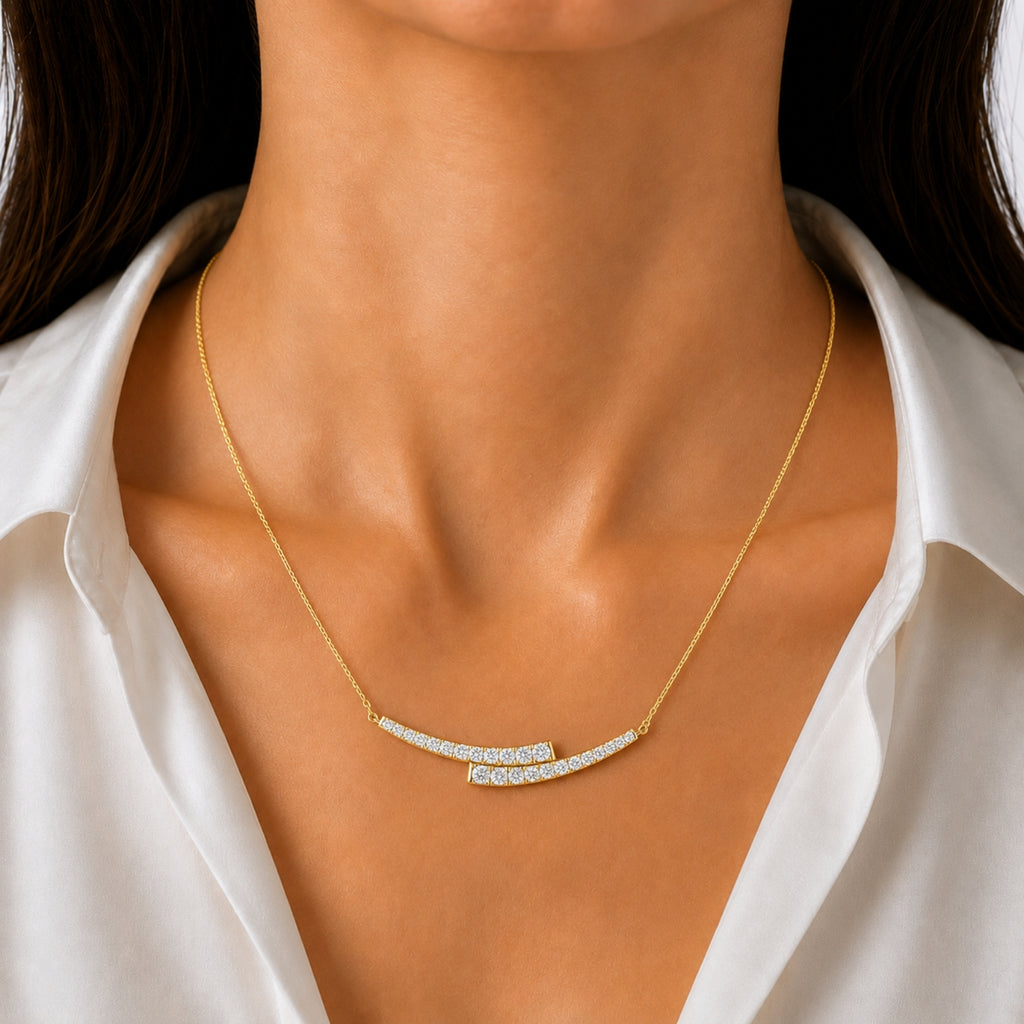 Diamonair Lab Grown Diamond (F/VS+) 2.00 carat Round cut Sterling Silver Smile Necklace - Sterling Silver | Gold over Silver