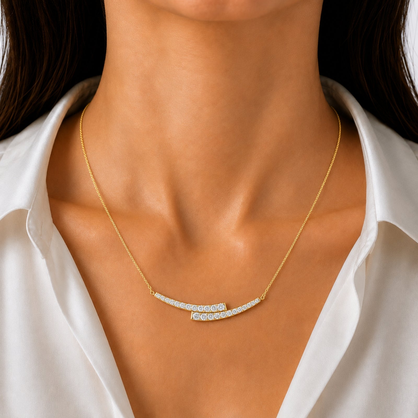 Diamonair Lab Grown Diamond (F/VS+) 2.00 carat Round cut Sterling Silver Smile Necklace - Sterling Silver | Gold over Silver