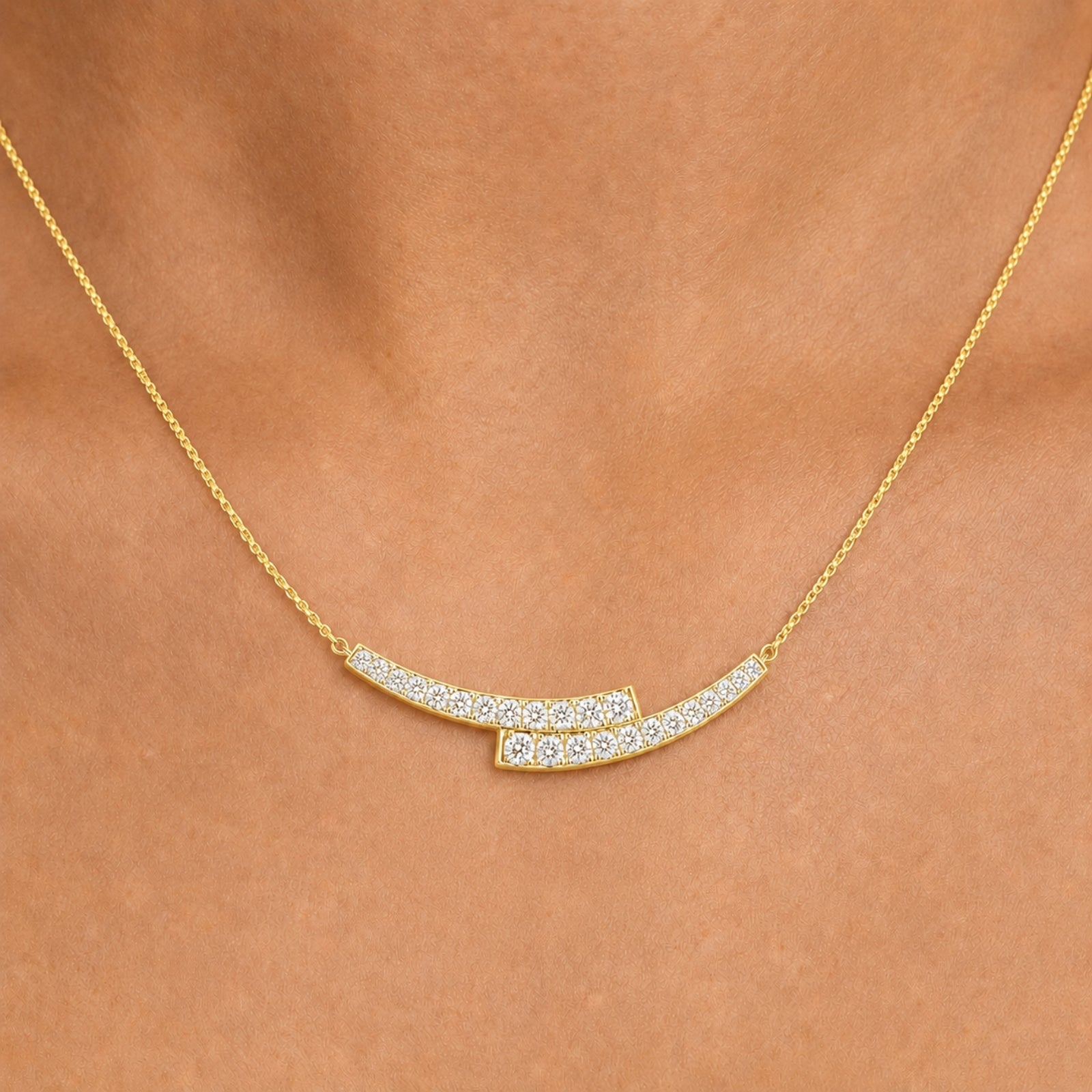 Diamonair Lab Grown Diamond (F/VS+) 2.00 carat Round cut Sterling Silver Smile Necklace - Sterling Silver | Gold over Silver