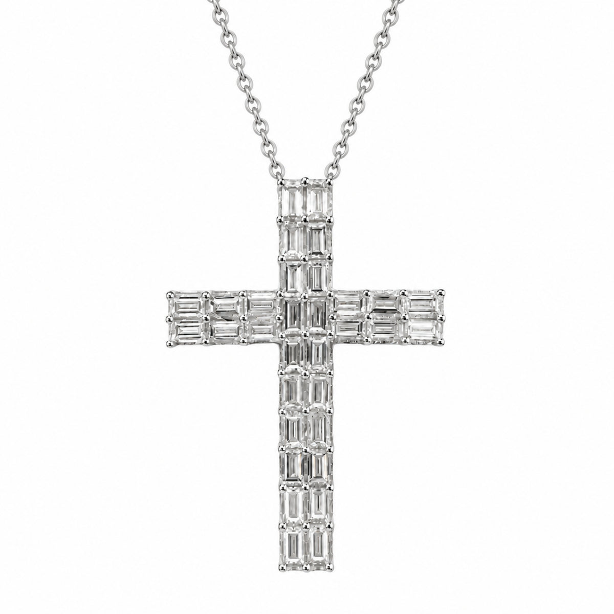 1 ctw Baguette Cross Pendant Necklace