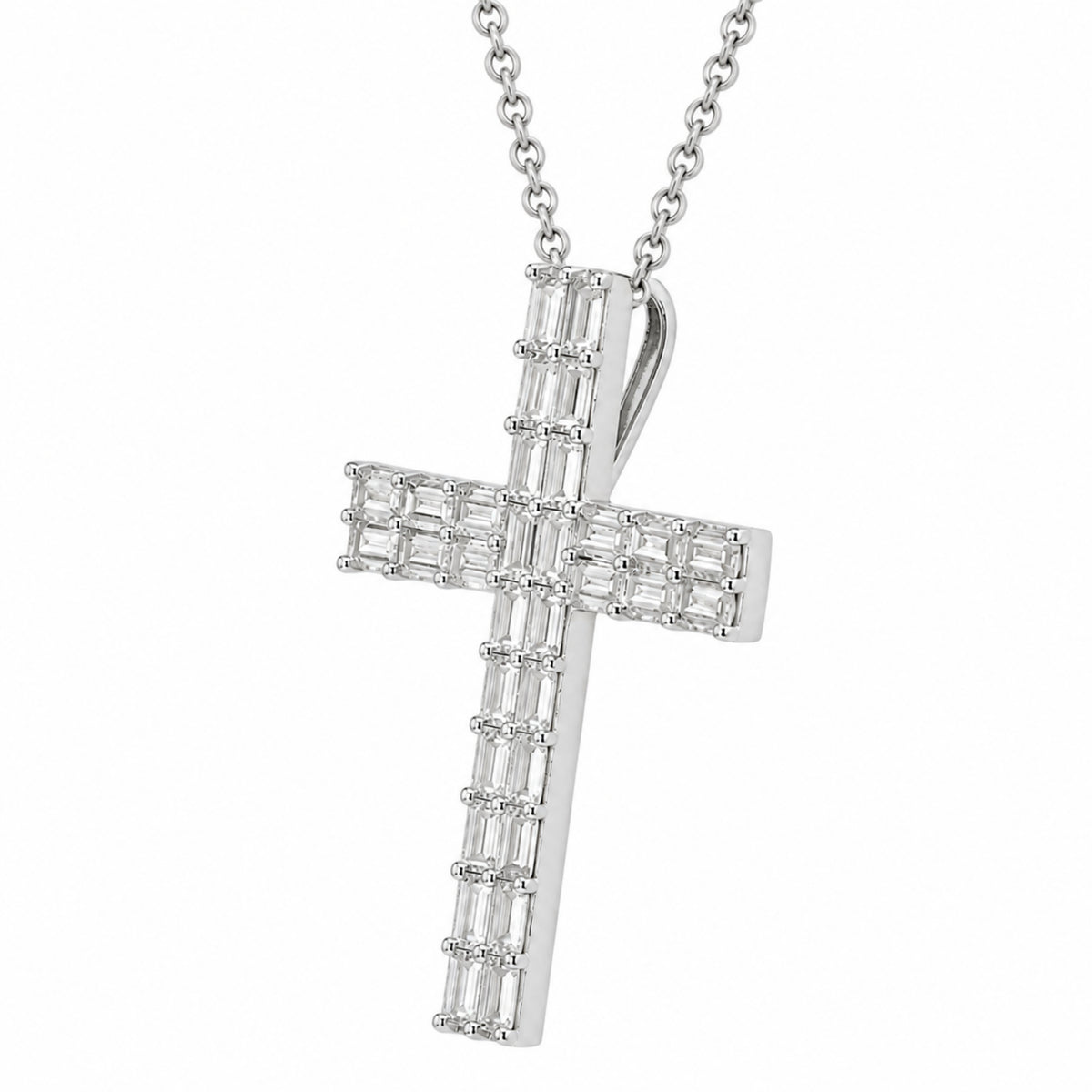 1 ctw Baguette Cross Pendant Necklace