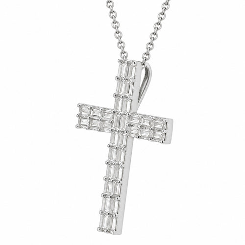 1 ctw Baguette Cross Pendant Necklace