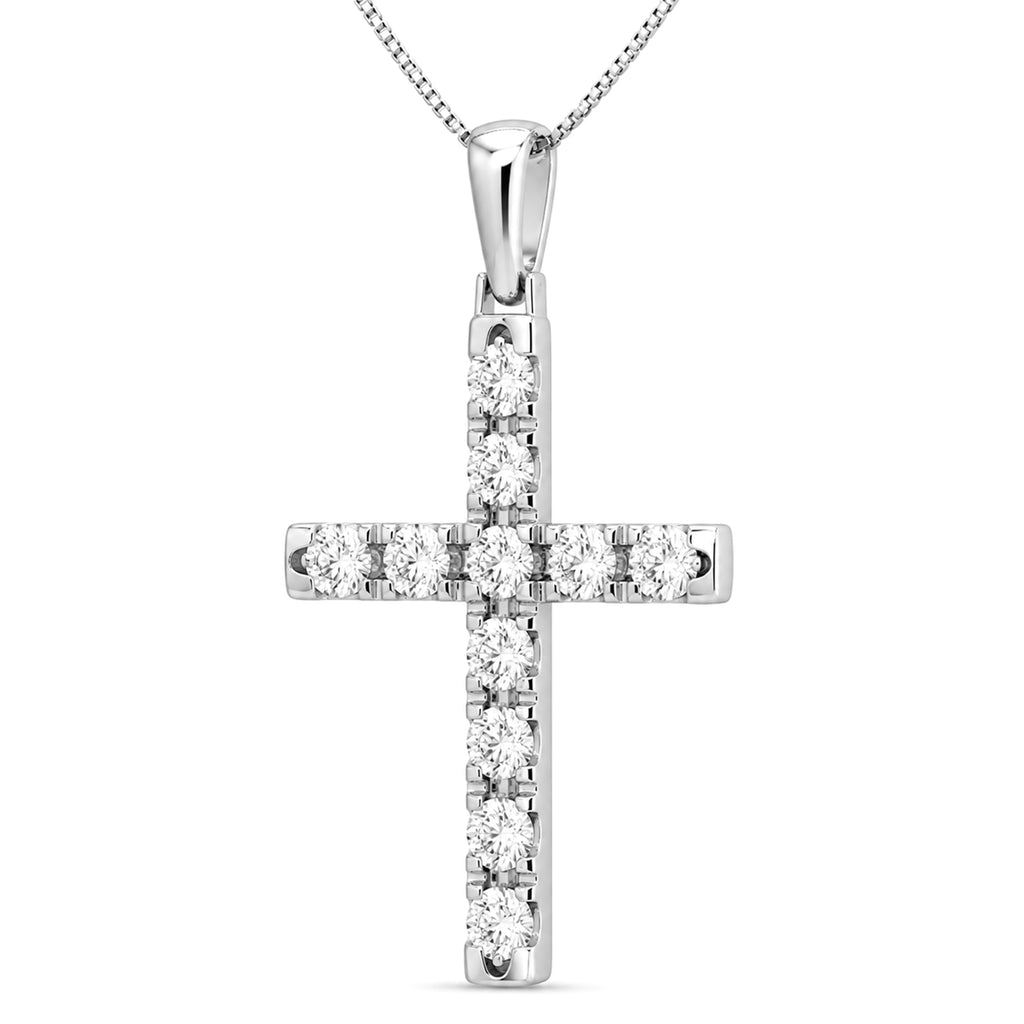 Diamonair Lab Grown Diamond (F/VS+) 3.00 carat Round cut Sterling Silver Cross Pendant - Sterling Silver