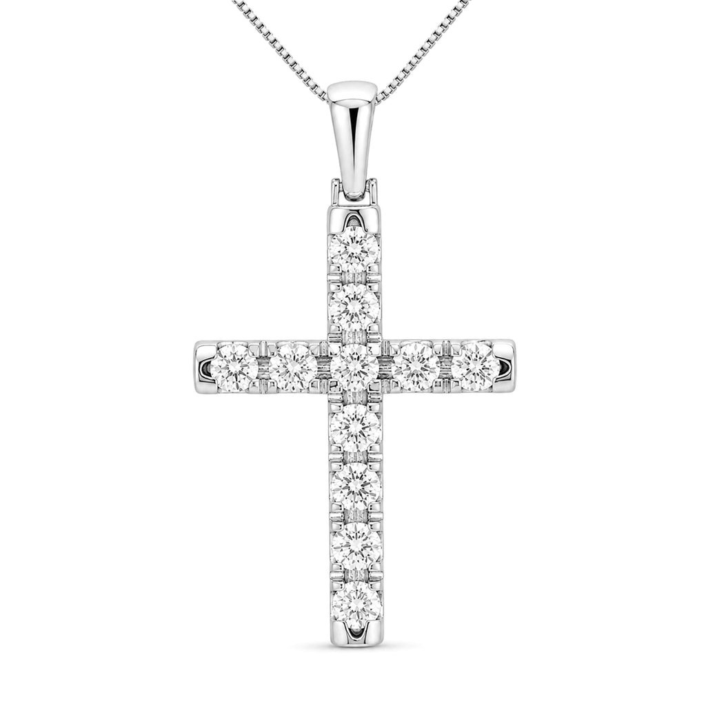 Diamonair Lab Grown Diamond (F/VS+) 3.00 carat Round cut Sterling Silver Cross Pendant - Sterling Silver