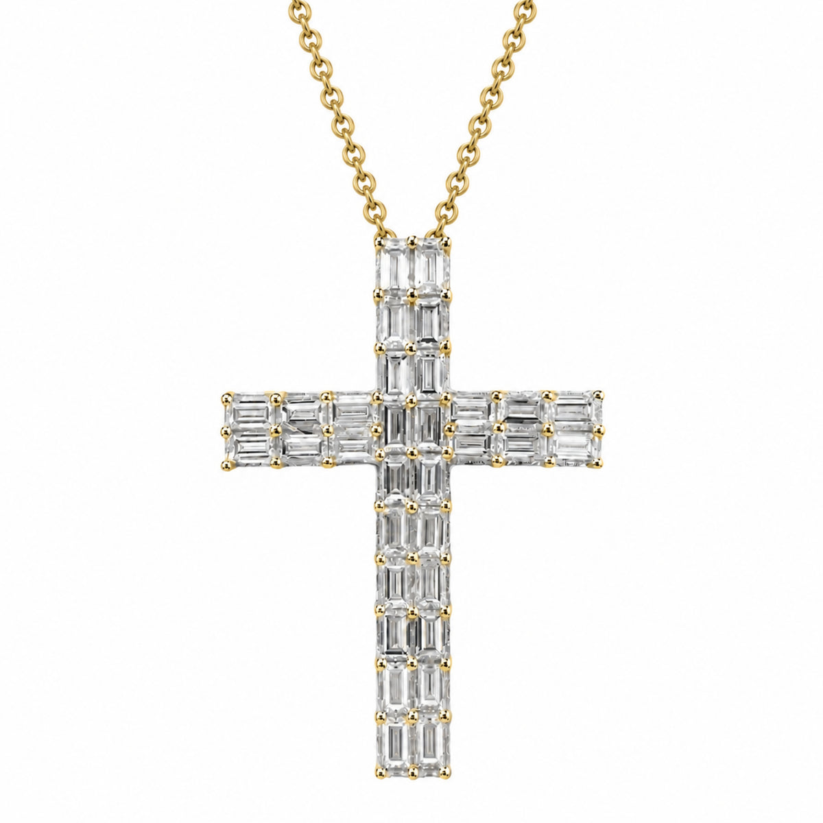 1 ctw Baguette Cross Pendant Necklace