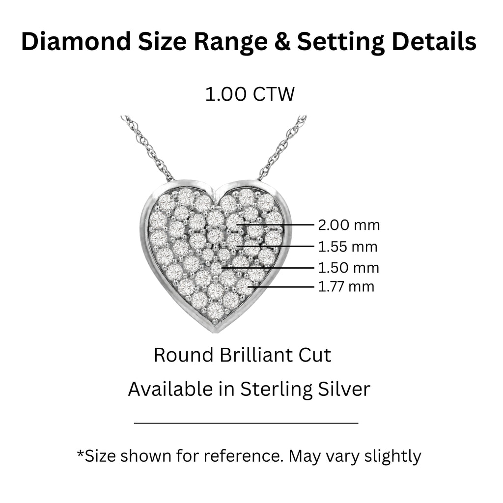 Diamonair Lab Grown Diamond (F/VS+) 1.00 carat Round cut Sterling Silver Heart Pendant - Sterling Silver | Gold over Silver