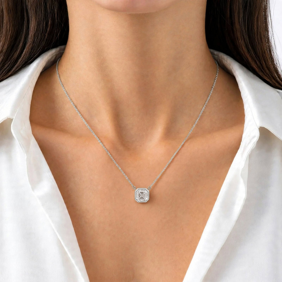 Mixed Solitaire Bezel Pendant Necklace