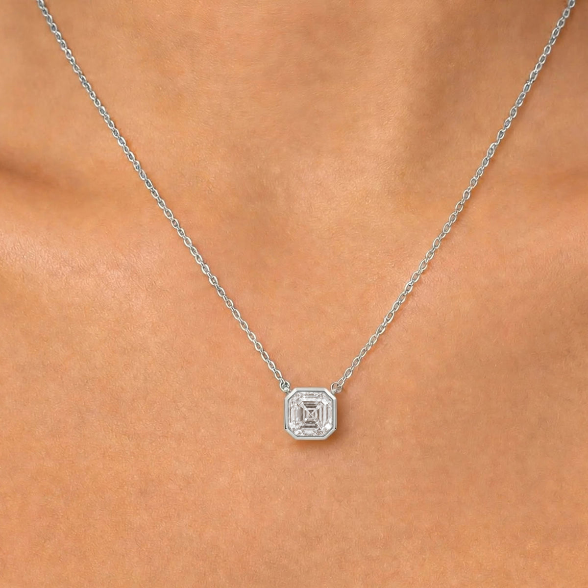 Asscher Solitaire Bezel Pendant Necklace