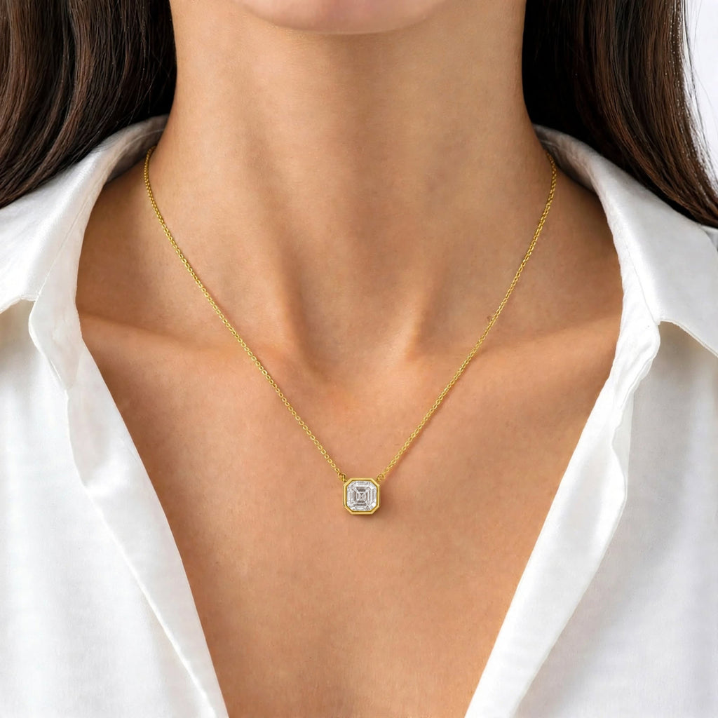 Asscher Solitaire Bezel Pendant Necklace