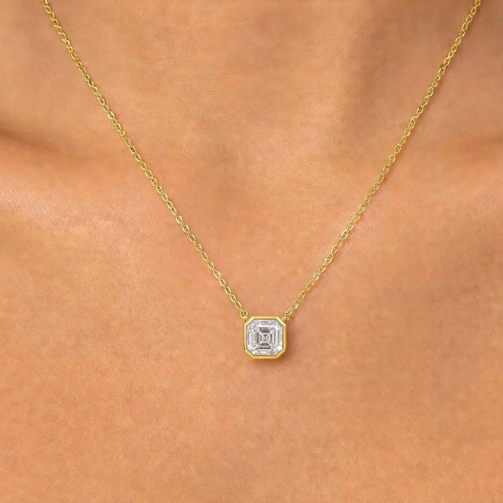 Asscher Solitaire Bezel Pendant Necklace