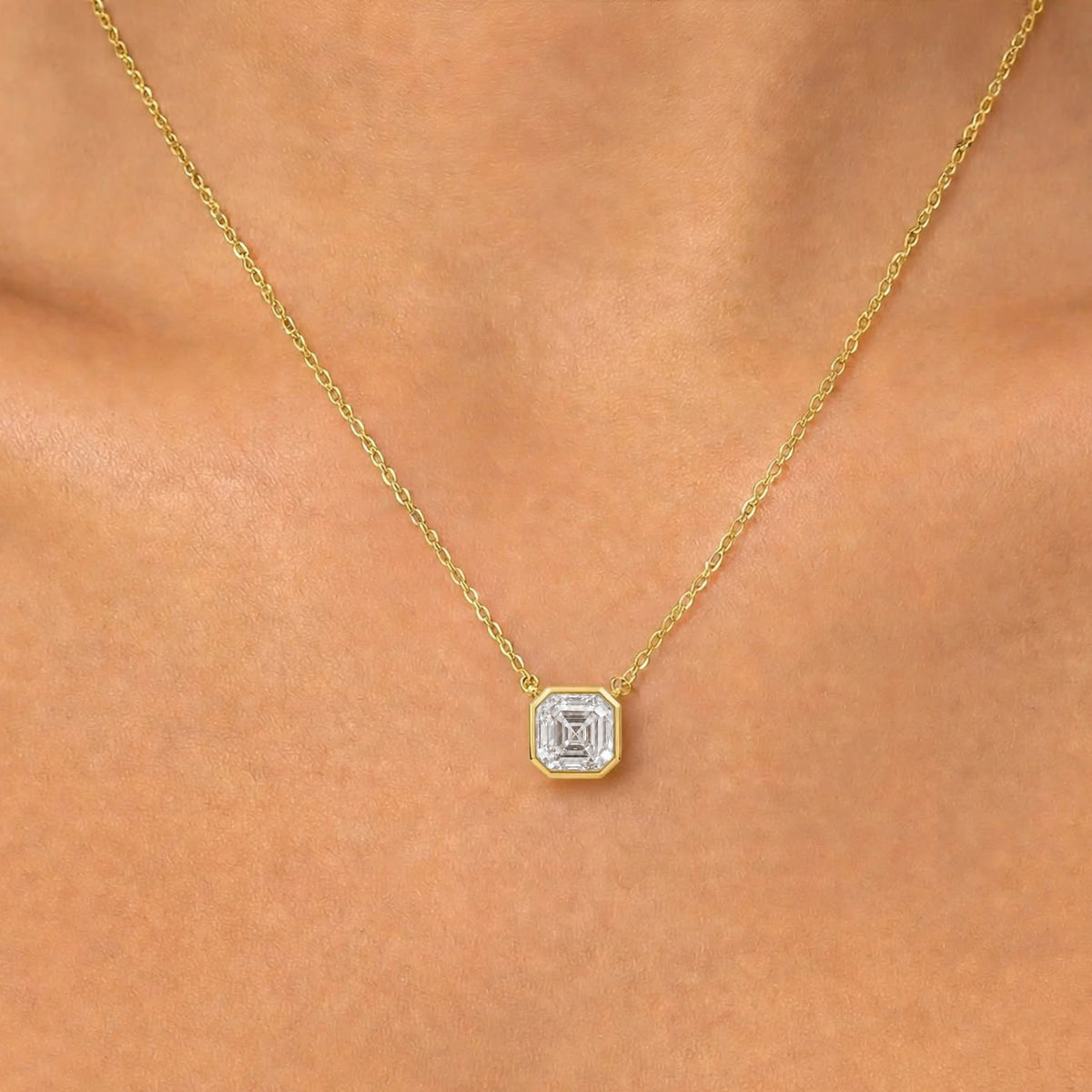 Asscher Solitaire Bezel Pendant Necklace