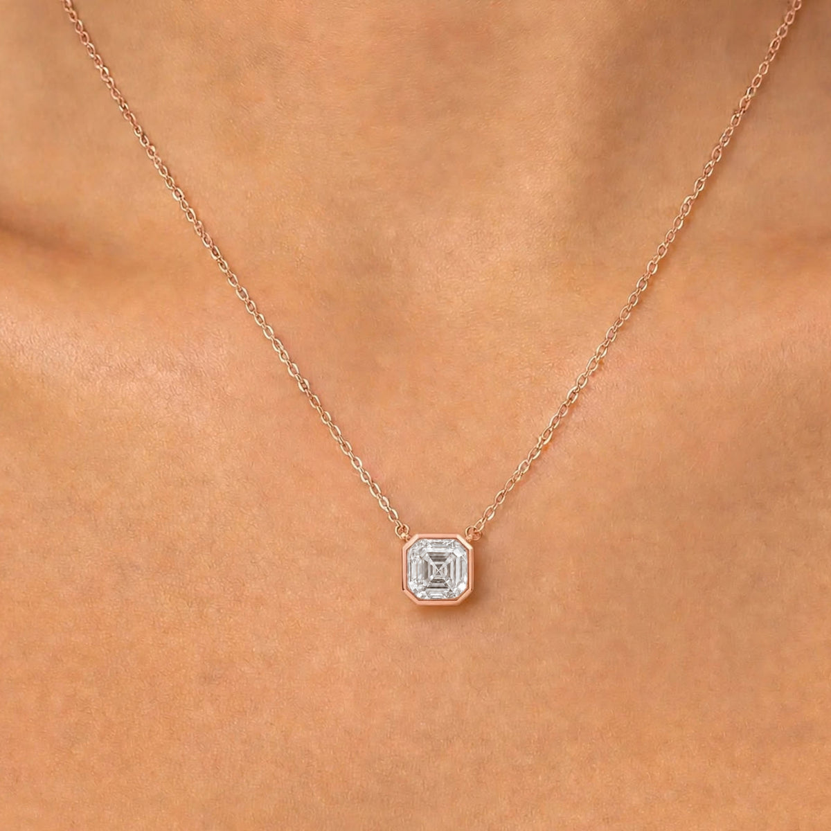 Asscher Solitaire Bezel Pendant Necklace