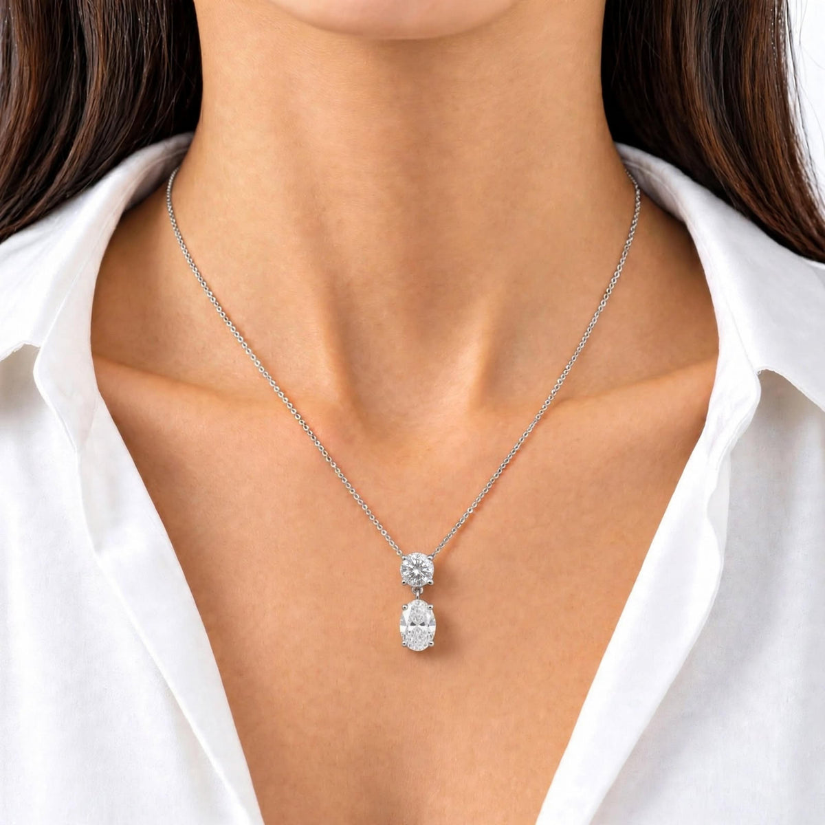 3-5 ctw Round-Oval 2 Stone Pendant
