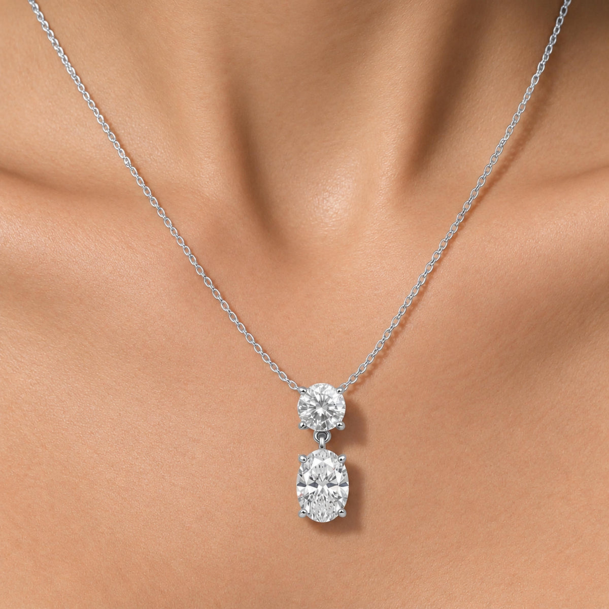 3-5 ctw Round-Oval 2 Stone Pendant