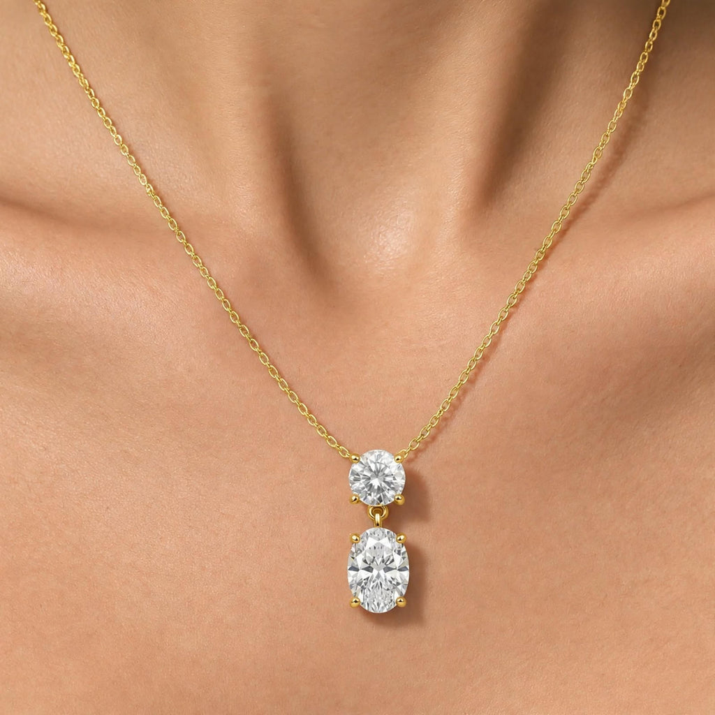 3-5 ctw Round-Oval 2 Stone Pendant
