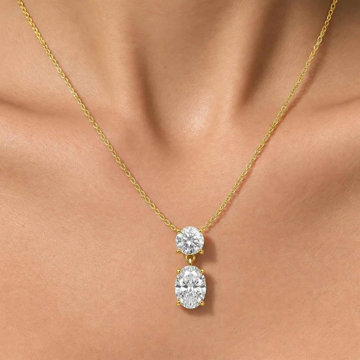 3-5 ctw Round-Oval 2 Stone Pendant