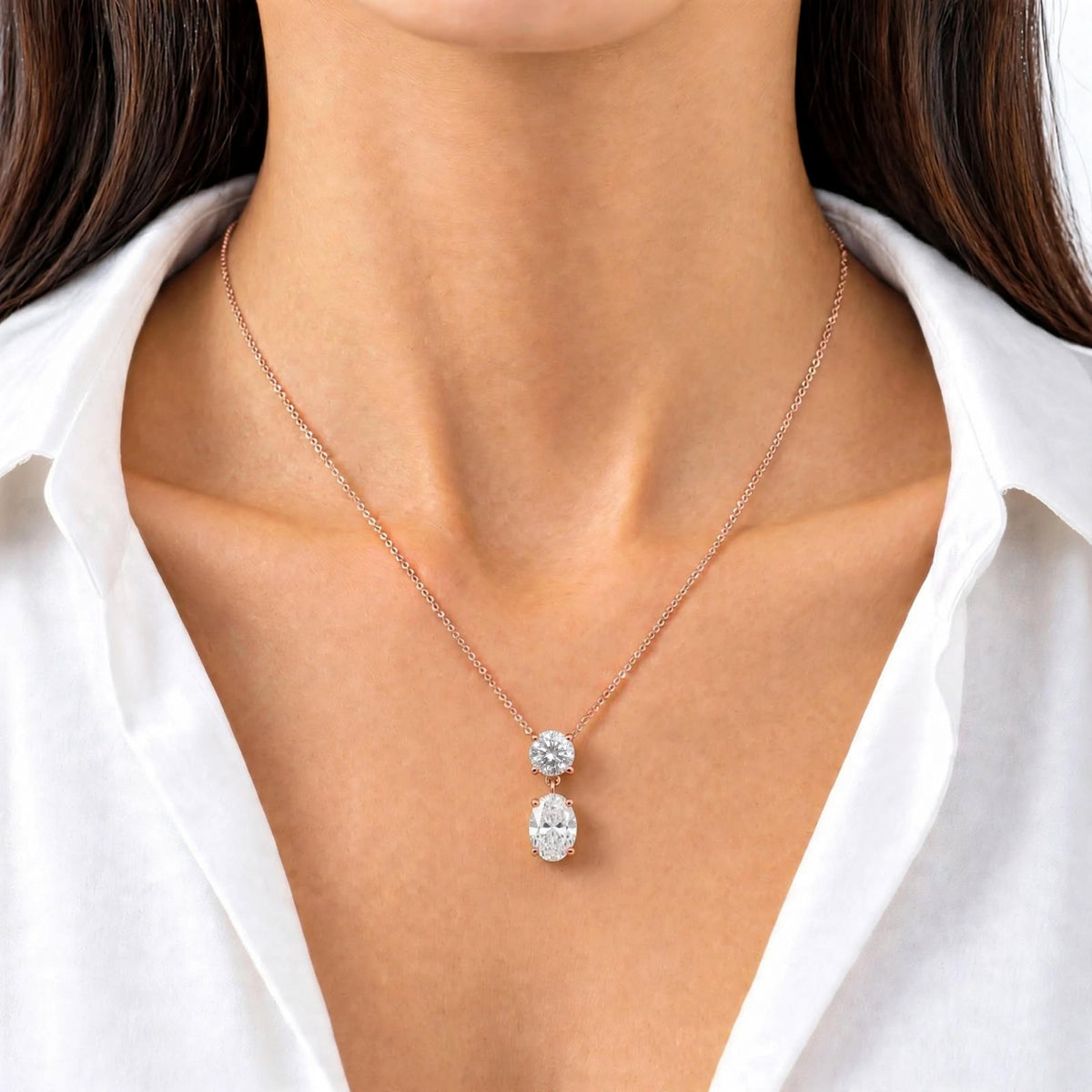 3-5 ctw Round-Oval 2 Stone Pendant