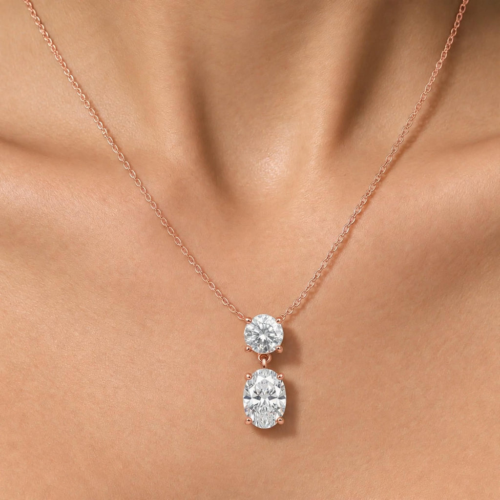 3-5 ctw Round-Oval 2 Stone Pendant