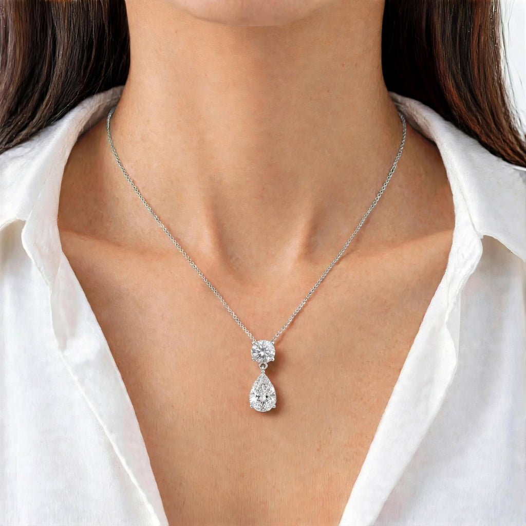 3 & 5 ctw Round-Pear 2 Stone Pendant