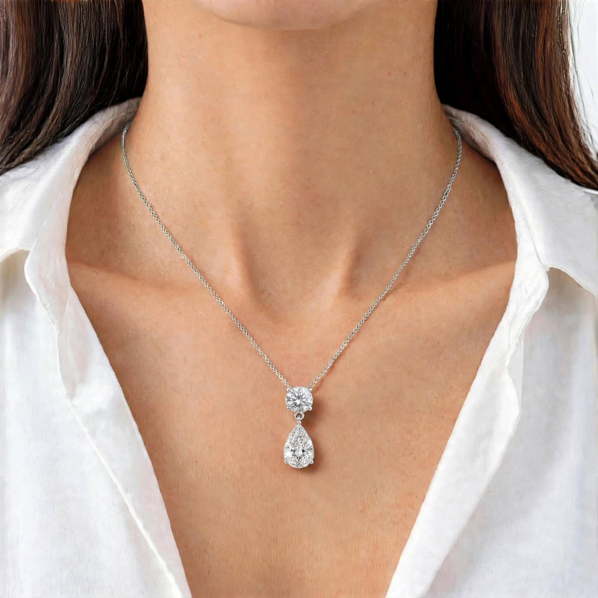 3 & 5 ctw Round-Pear 2 Stone Pendant