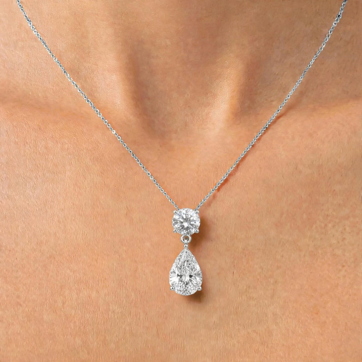 3 & 5 ctw Round-Pear 2 Stone Pendant