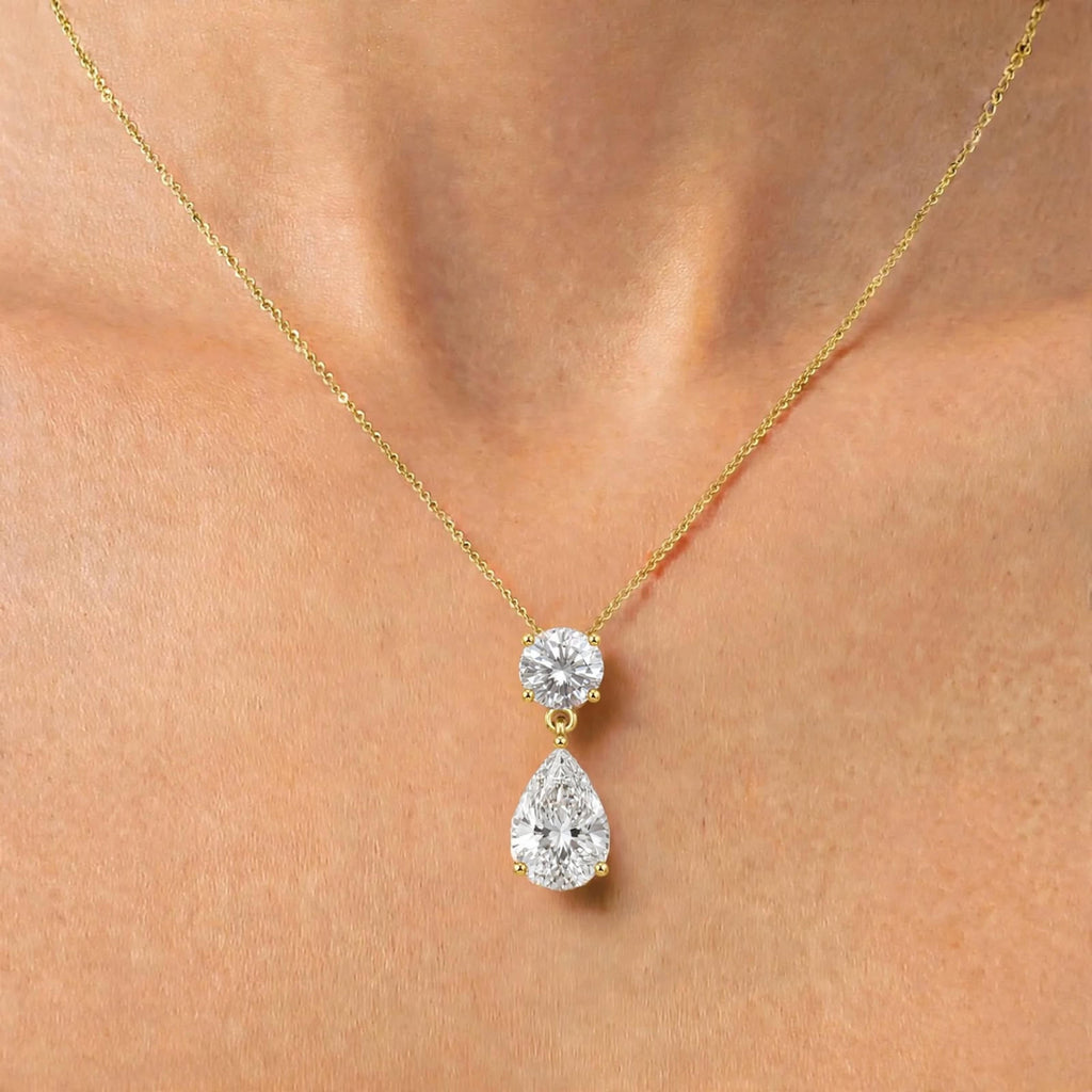 3 & 5 ctw Round-Pear 2 Stone Pendant