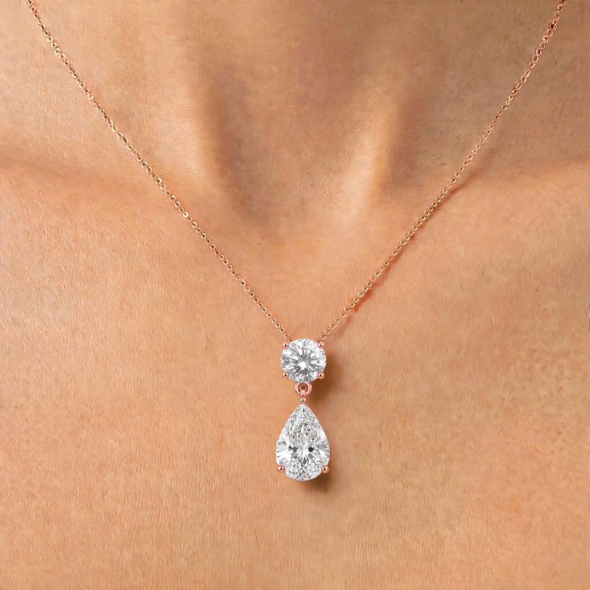 3 & 5 ctw Round-Pear 2 Stone Pendant