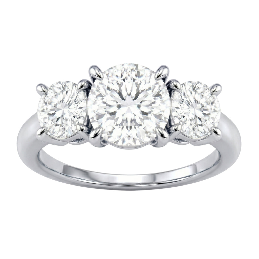 2.00-5.00 Carat T.W. Round-cut Lab Grown Diamond (F/VS+) 14K Gold 3 Stone Ring