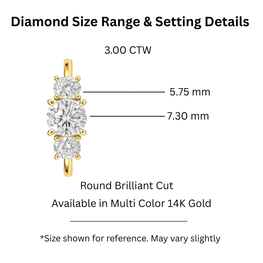 2.00-5.00 Carat T.W. Round-cut Lab Grown Diamond (F/VS+) 14K Gold 3 Stone Ring
