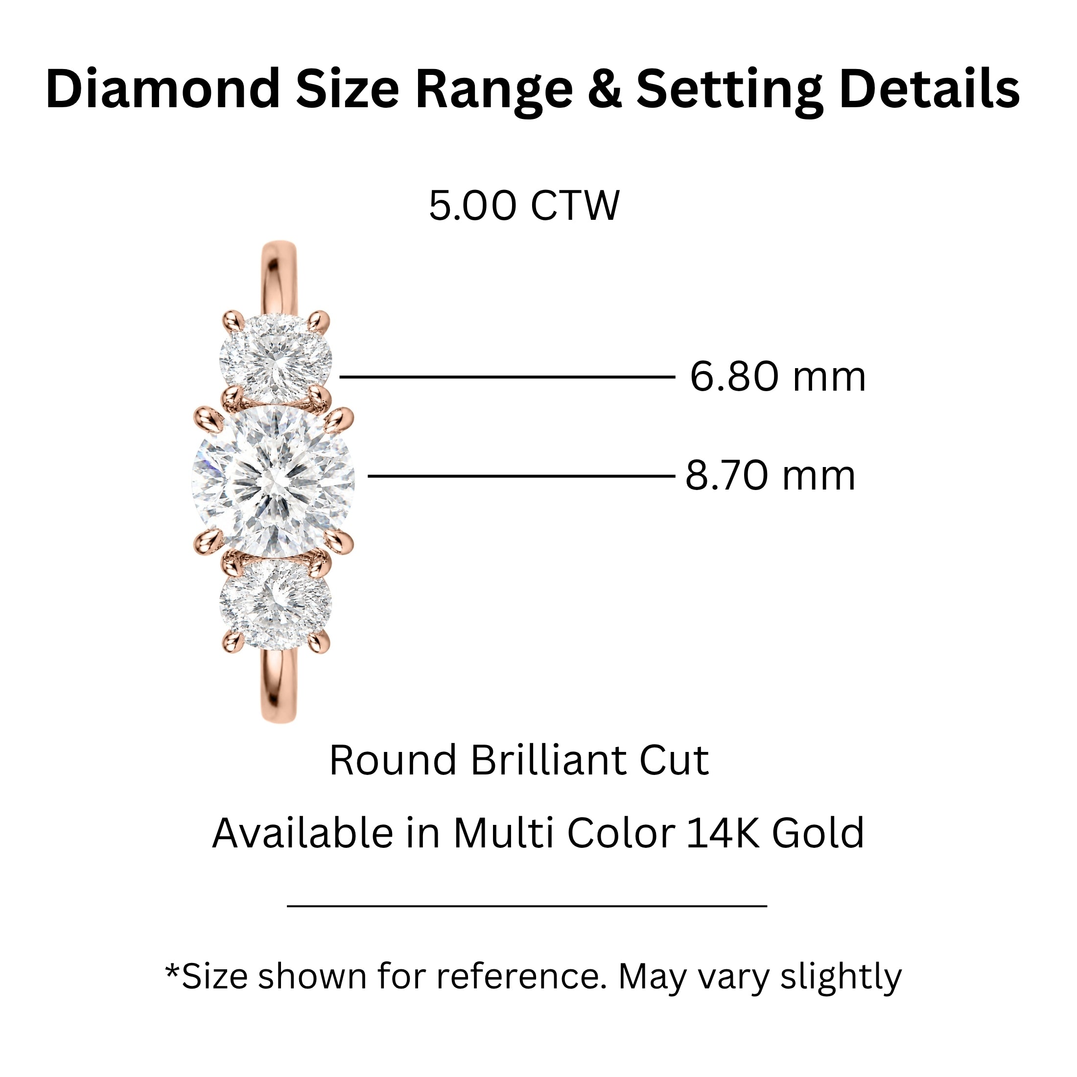 2.00-5.00 Carat T.W. Round-cut Lab Grown Diamond (F/VS+) 14K Gold 3 Stone Ring