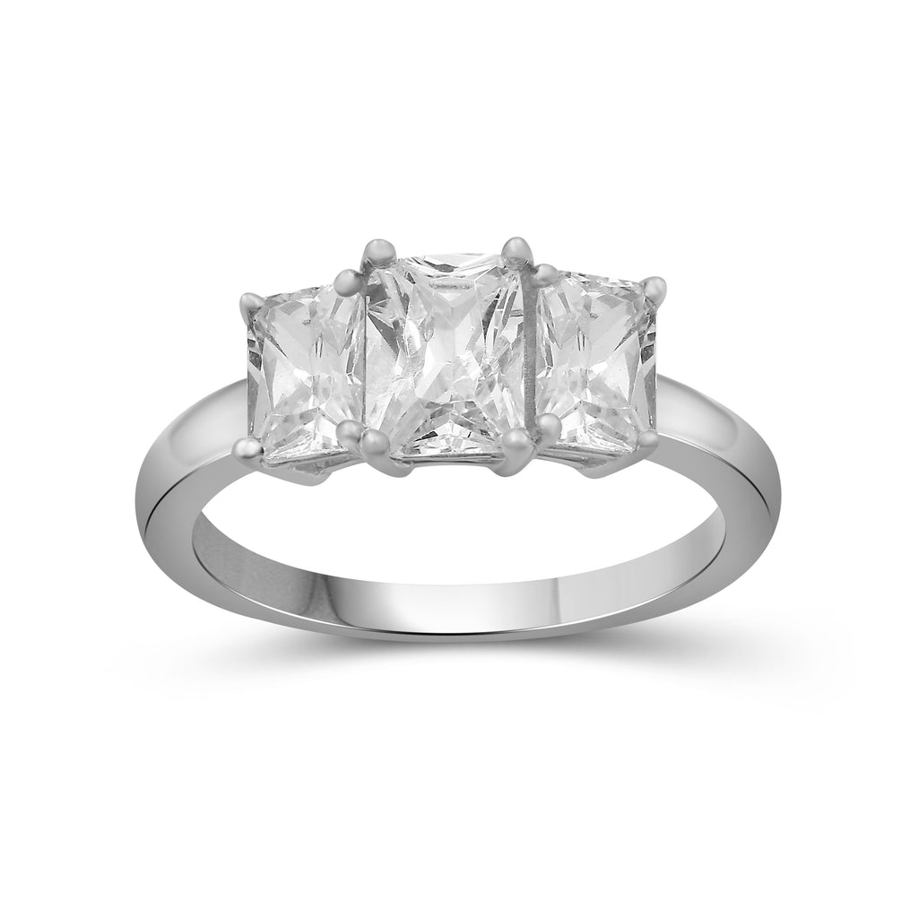 2.00-5.00 Carat T.W. Emerald-cut Lab Grown Diamond (F/VS+) 14K Gold 3 Stone Ring
