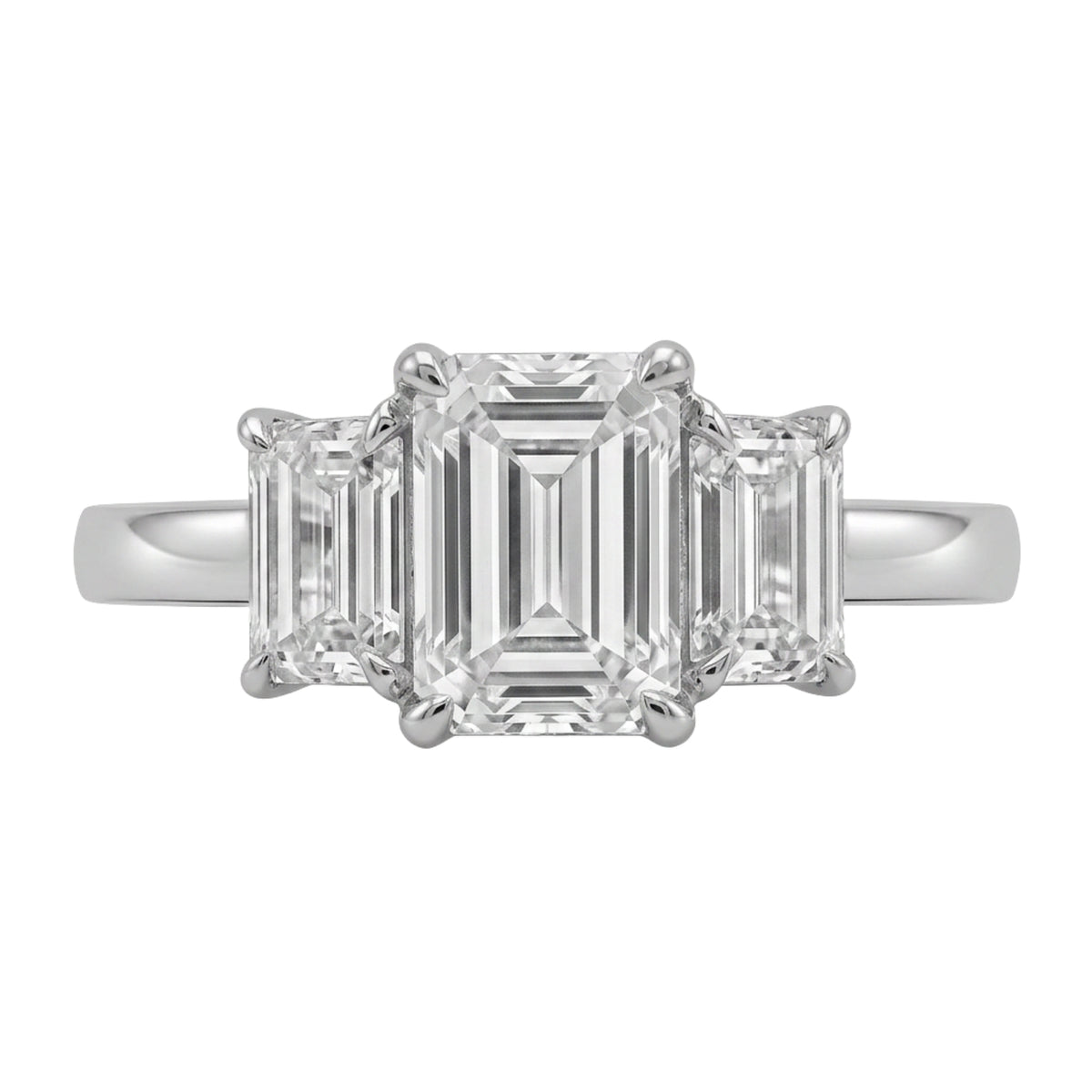 2.00-5.00 Carat T.W. Emerald-cut Lab Grown Diamond (F/VS+) 14K Gold 3 Stone Ring