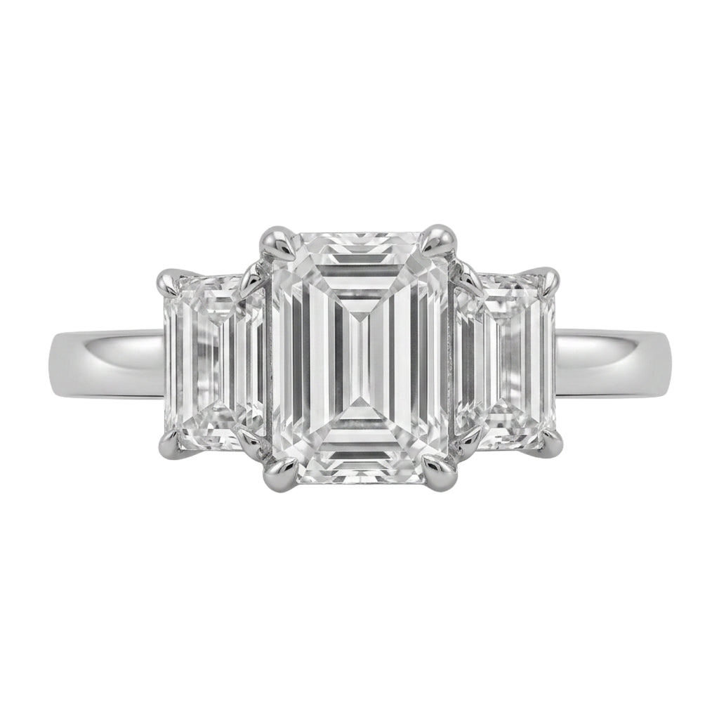 2.00-5.00 Carat T.W. Emerald-cut Lab Grown Diamond (F/VS+) 14K Gold 3 Stone Ring