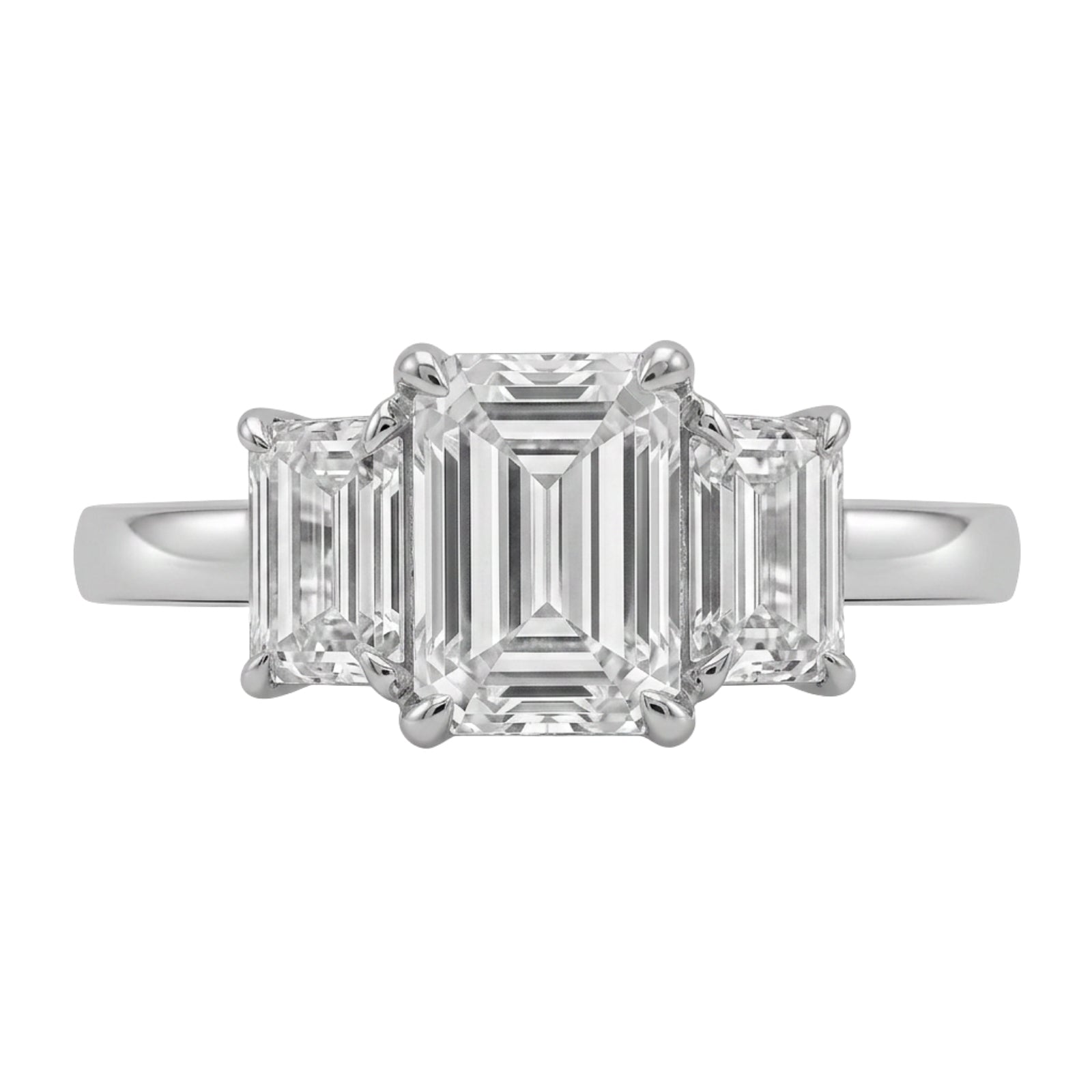 2.00-5.00 Carat T.W. Emerald-cut Lab Grown Diamond (F/VS+) 14K Gold 3 Stone Ring