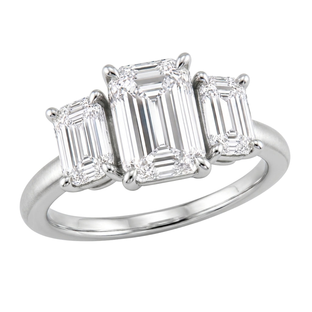 2.00-5.00 Carat T.W. Emerald-cut Lab Grown Diamond (F/VS+) 14K Gold 3 Stone Ring