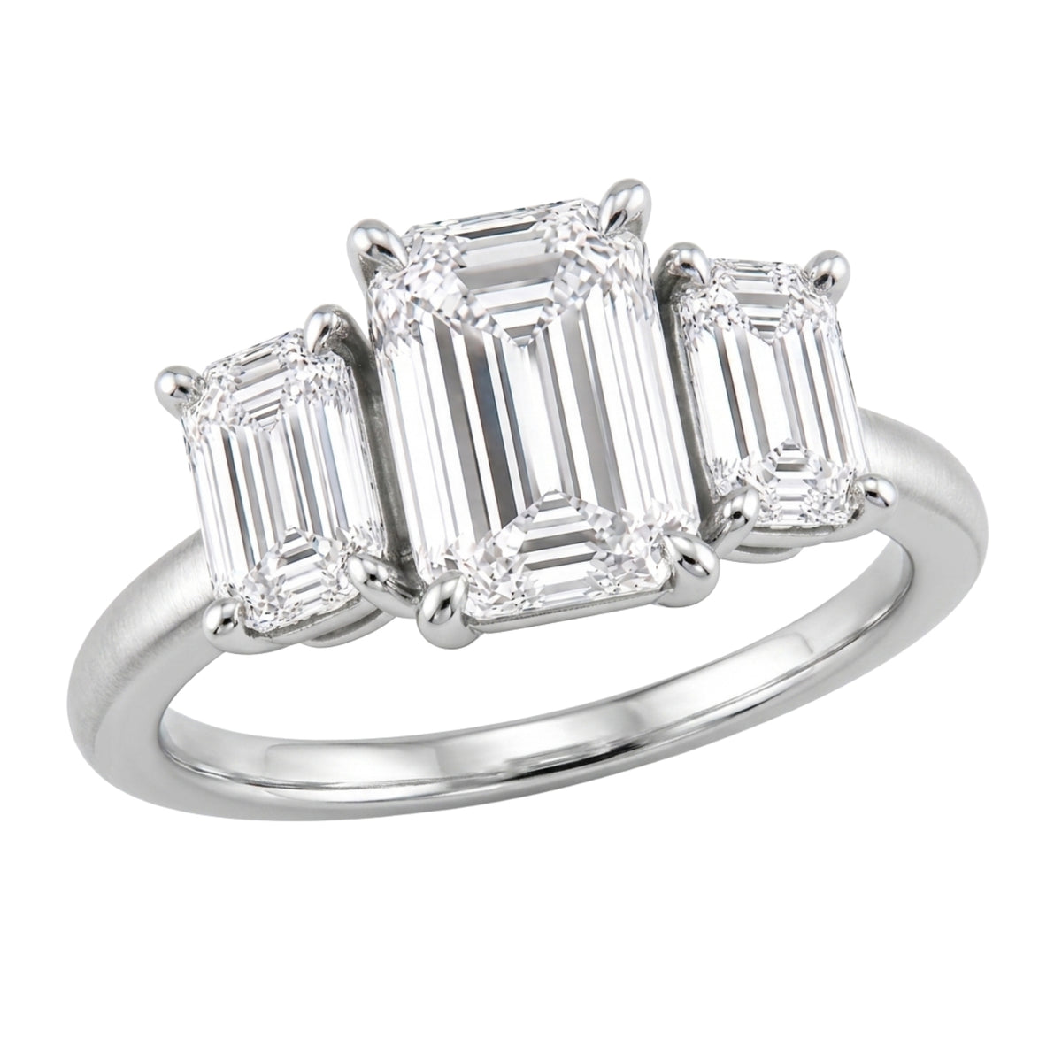 2.00-5.00 Carat T.W. Emerald-cut Lab Grown Diamond (F/VS+) 14K Gold 3 Stone Ring