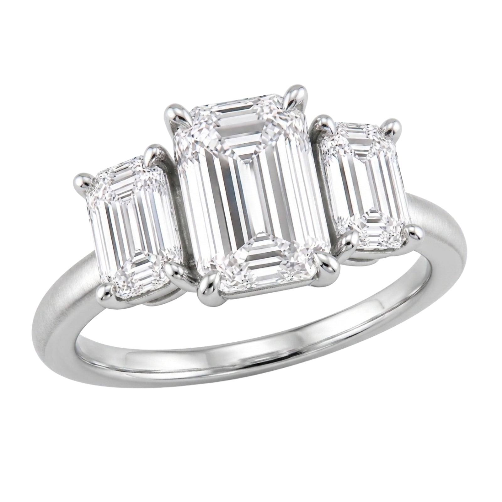 2.00-5.00 Carat T.W. Emerald-cut Lab Grown Diamond (F/VS+) 14K Gold 3 Stone Ring