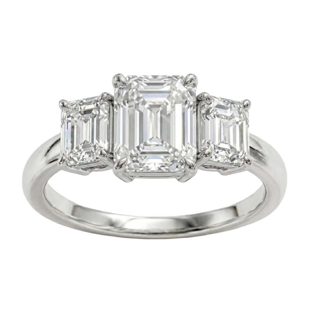 2.00-5.00 Carat T.W. Emerald-cut Lab Grown Diamond (F/VS+) 14K Gold 3 Stone Ring
