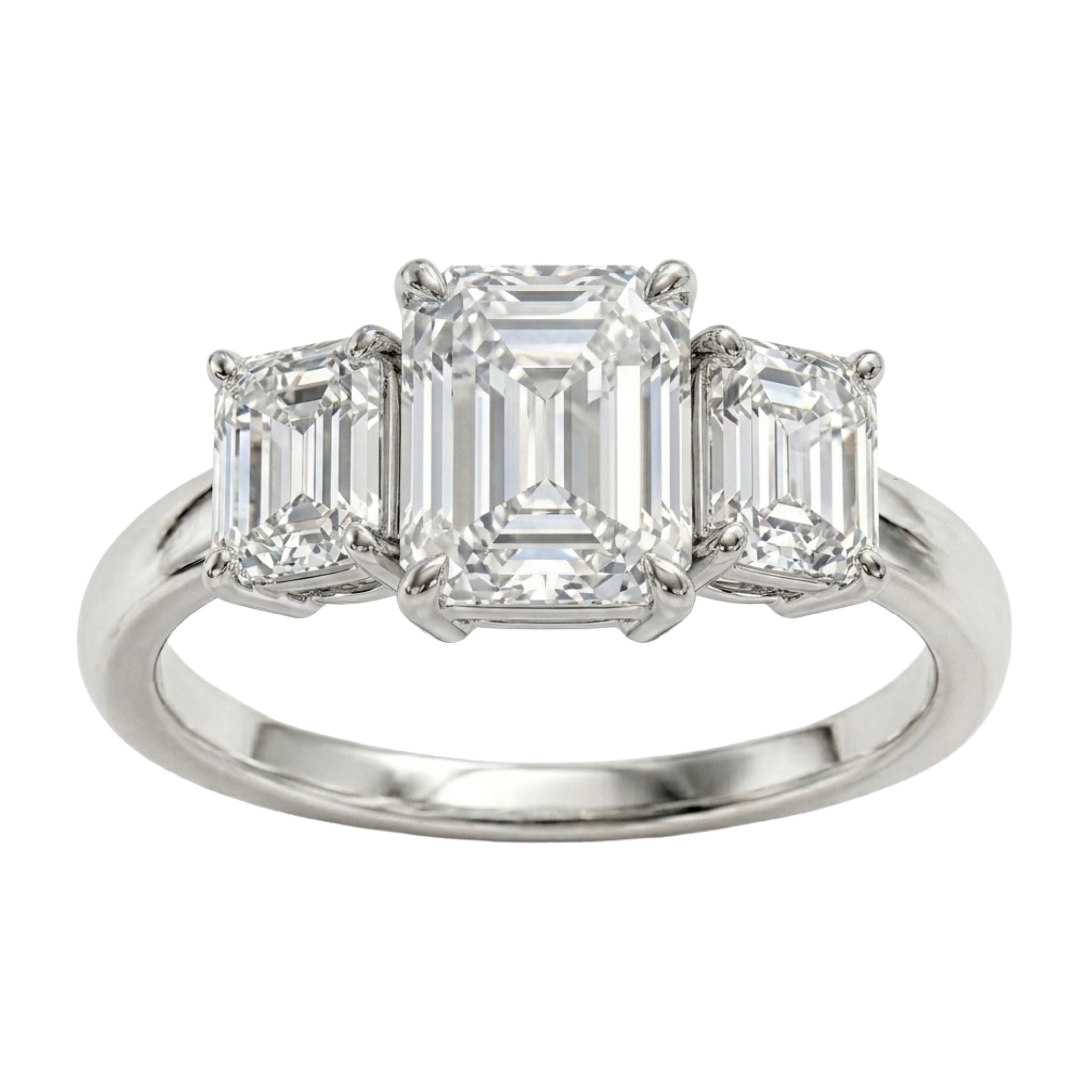2.00-5.00 Carat T.W. Emerald-cut Lab Grown Diamond (F/VS+) 14K Gold 3 Stone Ring