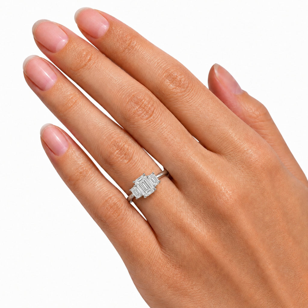 2.00-5.00 Carat T.W. Emerald-cut Lab Grown Diamond (F/VS+) 14K Gold 3 Stone Ring