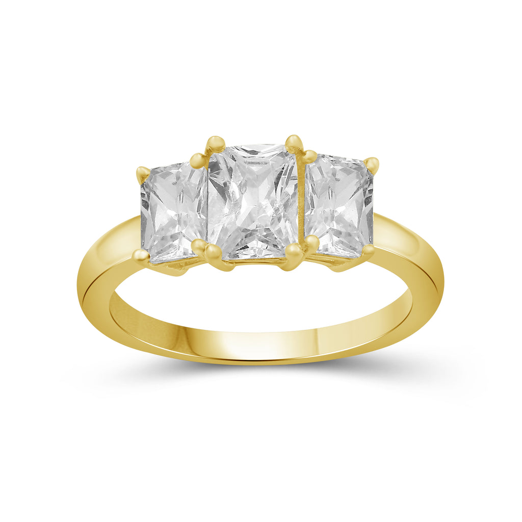 2.00-5.00 Carat T.W. Emerald-cut Lab Grown Diamond (F/VS+) 14K Gold 3 Stone Ring