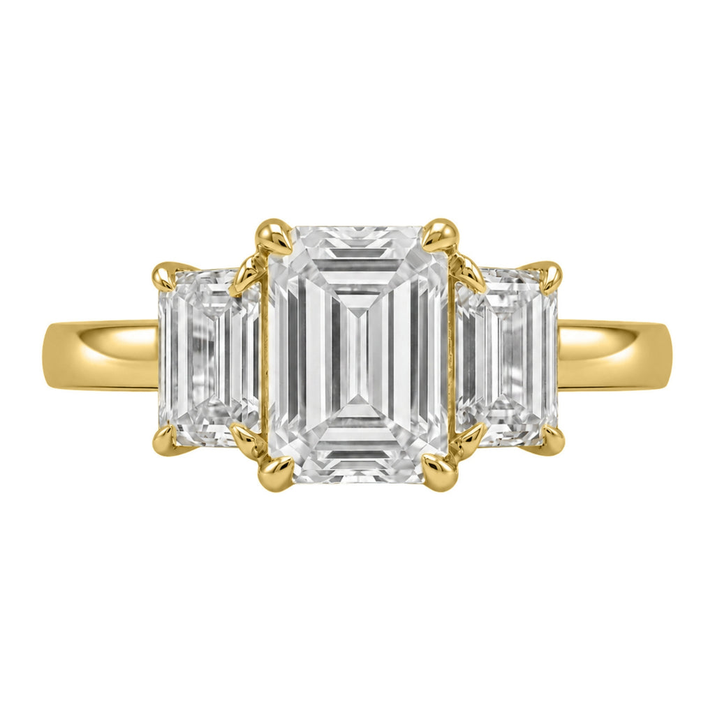 2.00-5.00 Carat T.W. Emerald-cut Lab Grown Diamond (F/VS+) 14K Gold 3 Stone Ring